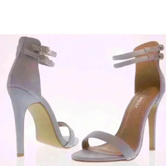 NIB KOI Footwear Libby Double Ankle Band 2 Part Blue Faux Suede Heels - Picture 6 of 9